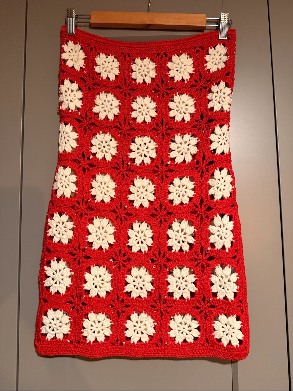 Red and White Crochet Mini dress